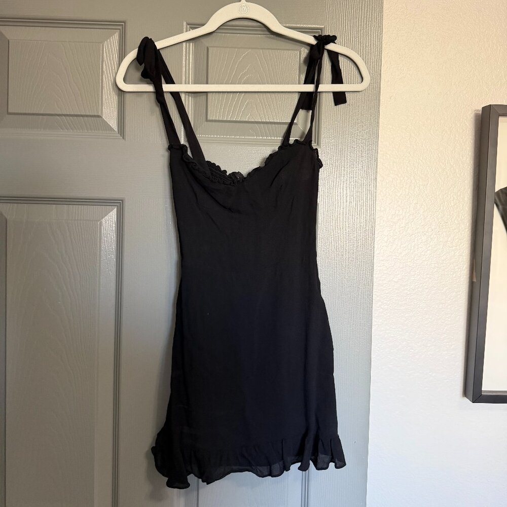 Reformation Christine Black Ruffle Mini Dress Sz 6 - Picture 3 of 4